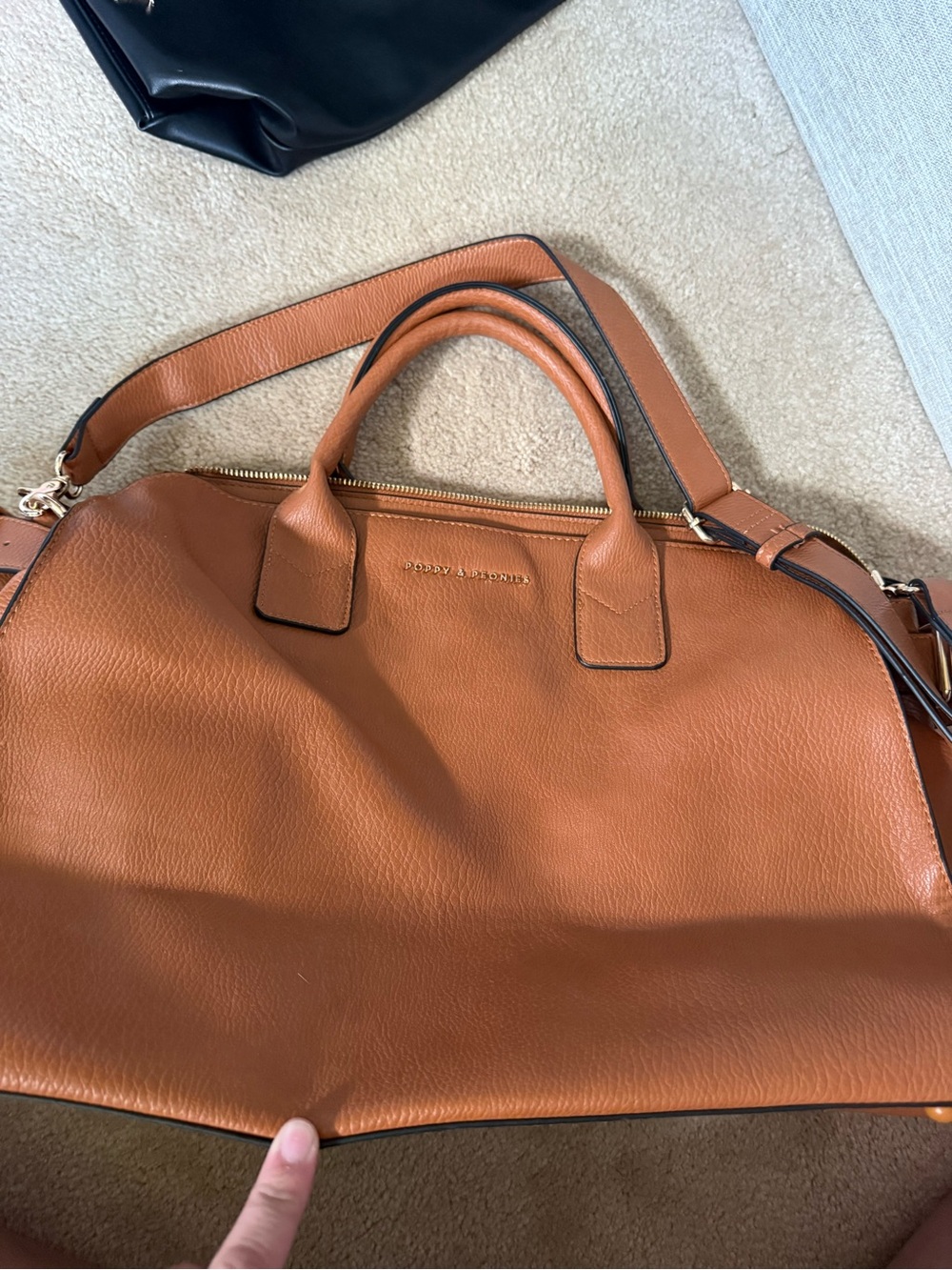 Poppy & Peonies Cognac Leather Satchel Handbag